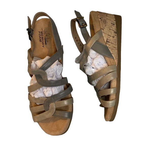 LifeStride Tabby Metallic Wedge Grey Gold Vegan Leather Wedge Cork Sandals 8.5 - Picture 9 of 15